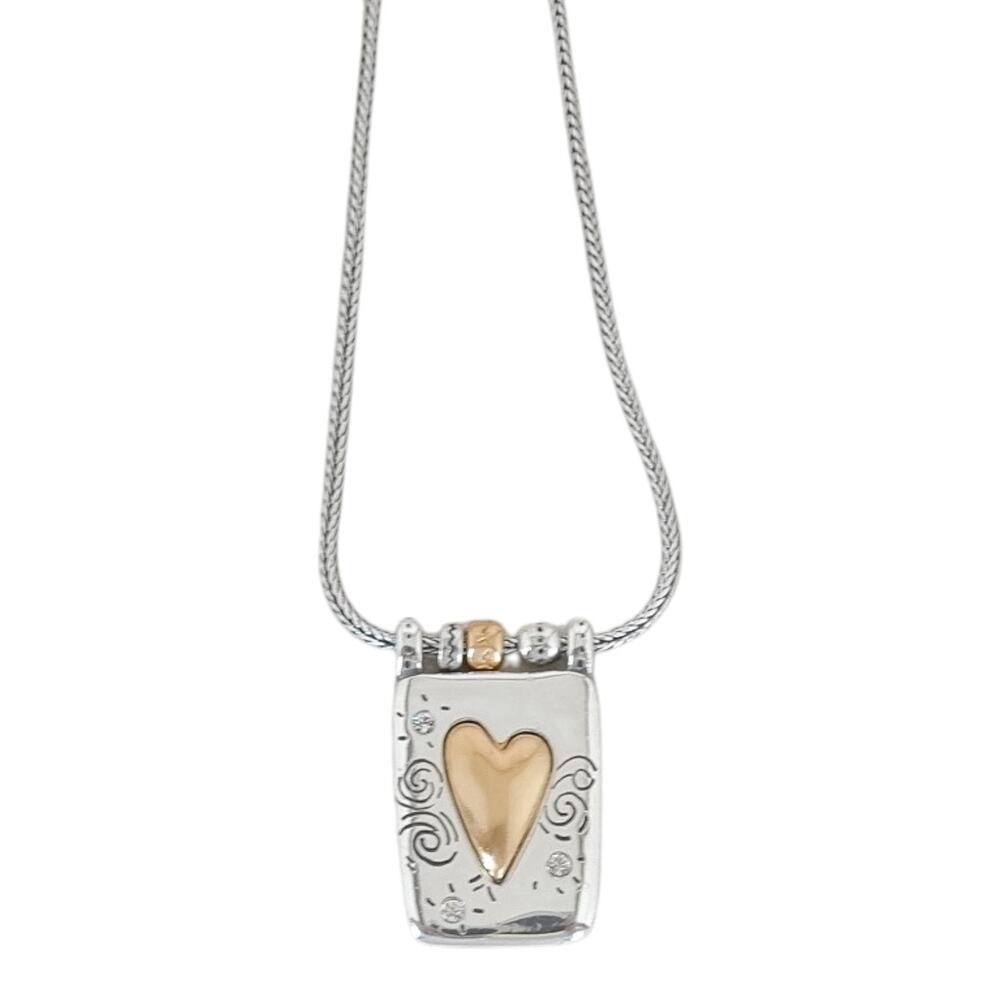Brighton Remember Your Heart Two Tone Pendant Necklace Silver Gold Retired